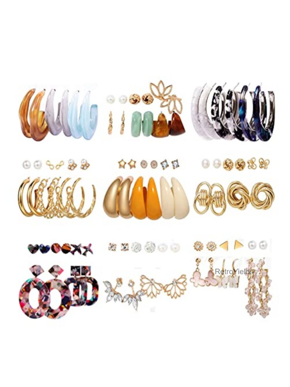 JMScape 45 Pairs Gold Earrings Set Drop Dangle Hoop Pearl Studs Hypoallergenic
